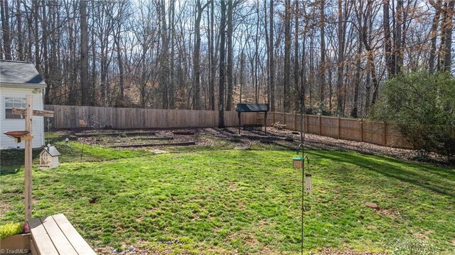 view of yard with a fenced backyard