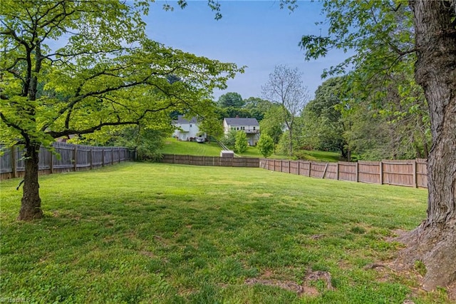 view of yard with a fenced backyard