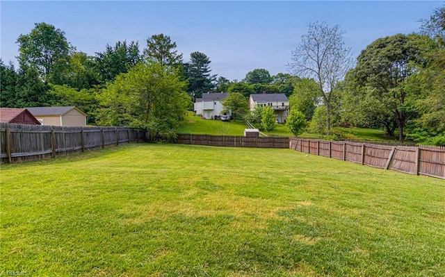 view of yard with a fenced backyard