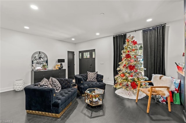 living room with dark wood-type flooring