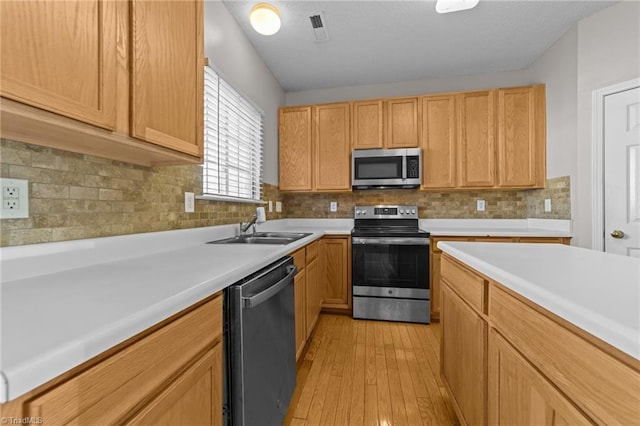 kitchen featuring decorative backsplash, sink, and stainless steel appliances