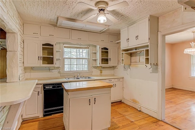 1900 Peachtree St, Winston-Salem, NC 27107 - kitchen featuring dishwasher, a sink, open shelves, and white cabinetry