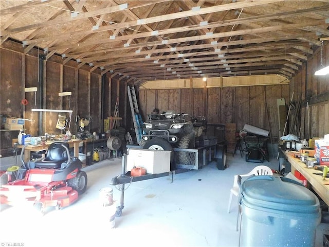 garage featuring a workshop area