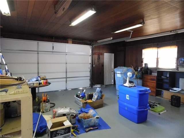 garage featuring wooden ceiling