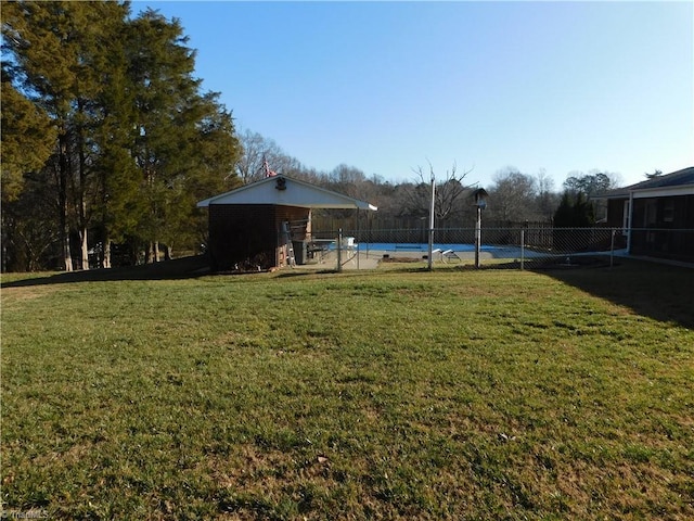 view of yard with a fenced in pool