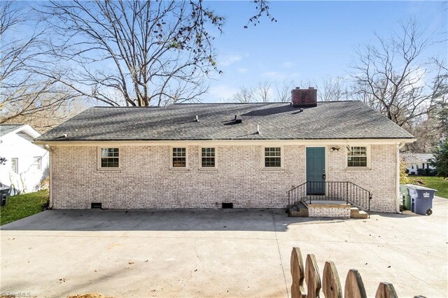 3027 Kinnamon Rd, Winston-Salem, NC 27104 - rear view of property with crawl space, a chimney, brick siding, and central air condition unit