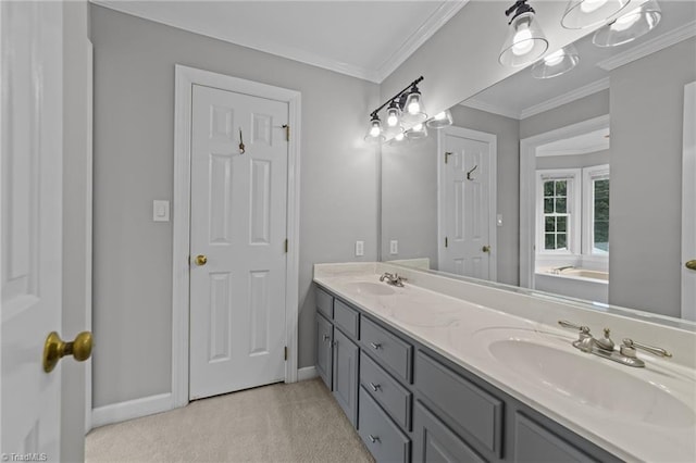 1203 Westminster Dr, Greensboro, NC 27410 - bathroom featuring double vanity and crown molding