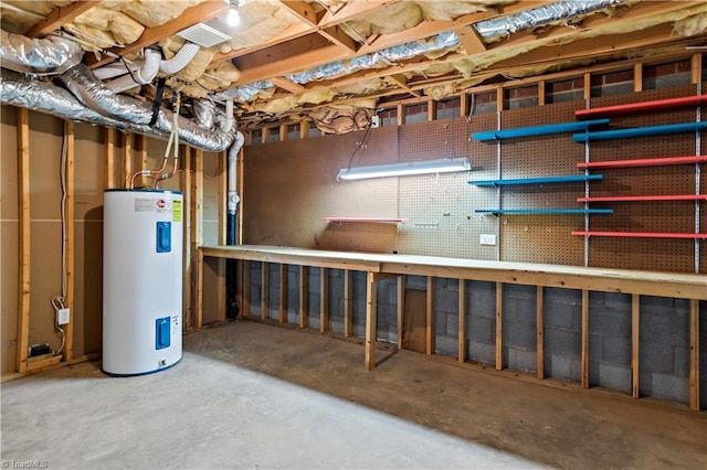 881 Brookleigh Ct, Winston-Salem, NC 27104 - unfinished basement featuring electric water heater and a workshop area