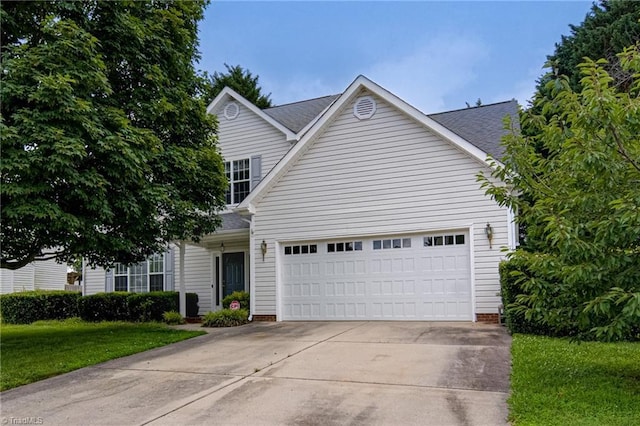 4317 Bradbury Way, High Point, NC 27265 - traditional-style house featuring concrete driveway, an attached garage, a front yard, and roof with shingles