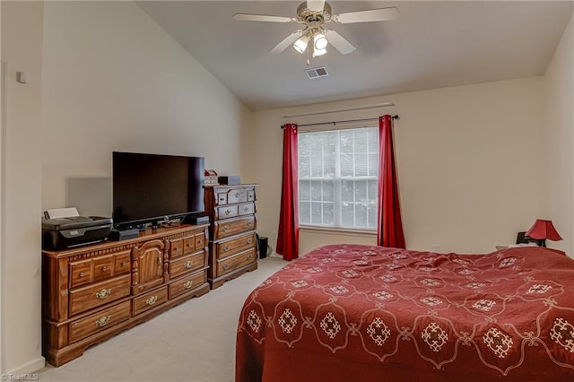 4317 Bradbury Way, High Point, NC 27265 - bedroom with light colored carpet, vaulted ceiling, and a ceiling fan