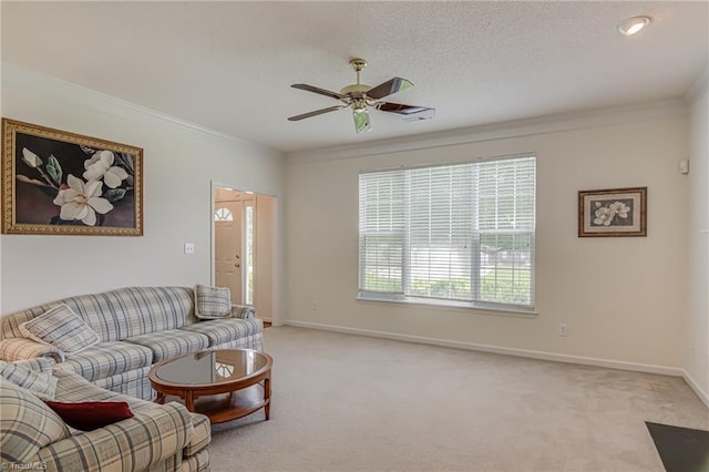 4317 Bradbury Way, High Point, NC 27265 - living area featuring crown molding, light colored carpet, and a ceiling fan