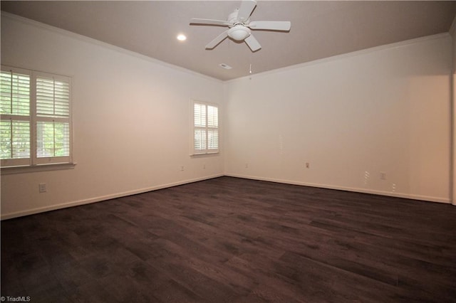 39 Fountain Manor Dr Unit A, Greensboro, NC 27405 - spare room with ornamental molding, baseboards, dark wood-type flooring, ceiling fan, and recessed lighting