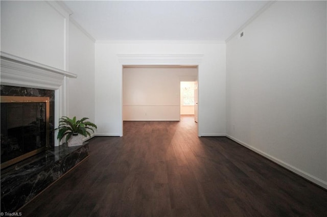 39 Fountain Manor Dr Unit A, Greensboro, NC 27405 - unfurnished living room featuring wood finished floors, ornamental molding, baseboards, and a high end fireplace