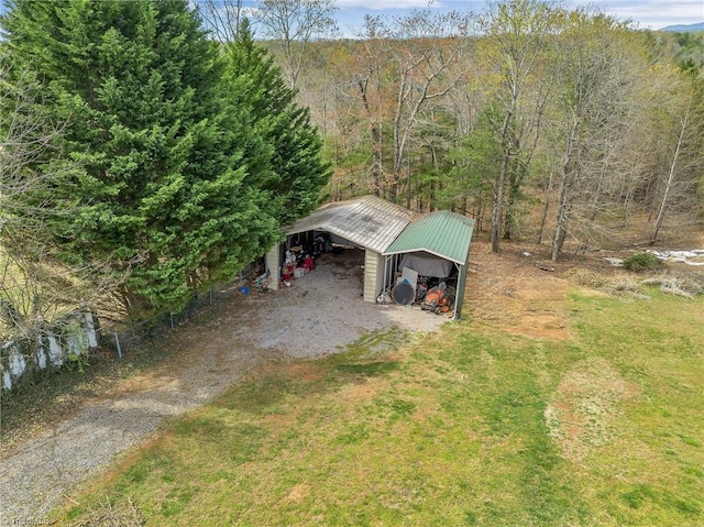 aerial view featuring a forest view
