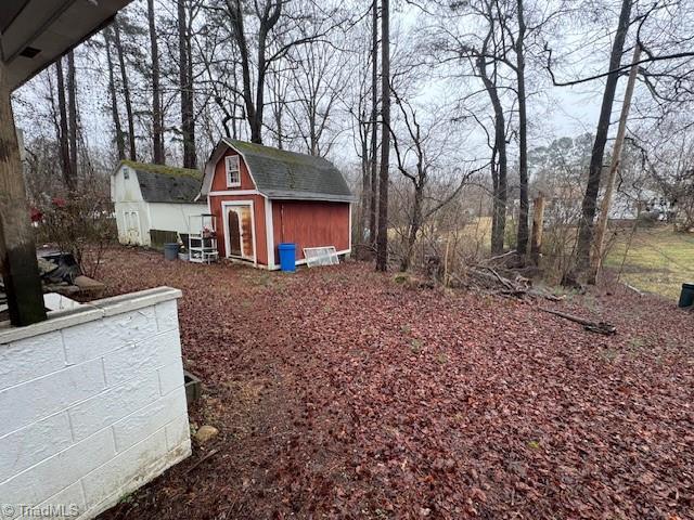 view of yard featuring a storage shed