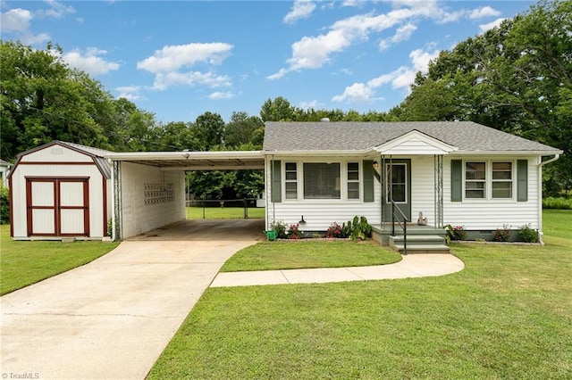 1607 Belmont St, Burlington, NC 27215 - view of front of home featuring an attached carport, a front yard, driveway, a shingled roof, and crawl space