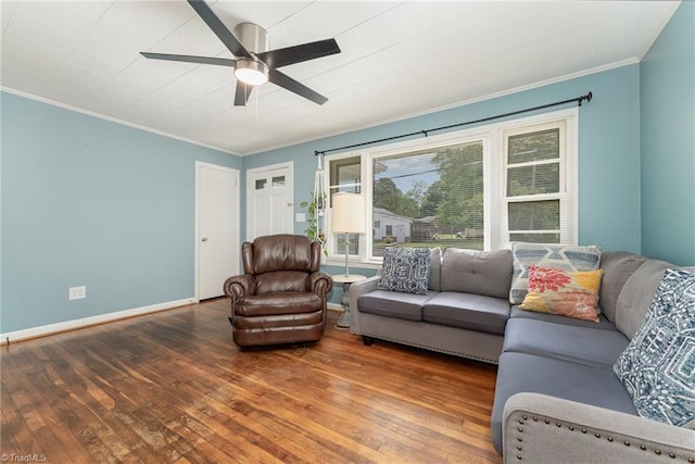 1607 Belmont St, Burlington, NC 27215 - living room featuring crown molding, hardwood / wood-style floors, and a ceiling fan