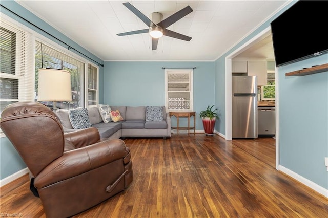 1607 Belmont St, Burlington, NC 27215 - living area with hardwood / wood-style floors, ceiling fan, and ornamental molding