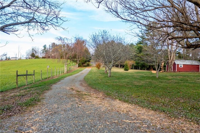 view of street with a rural view