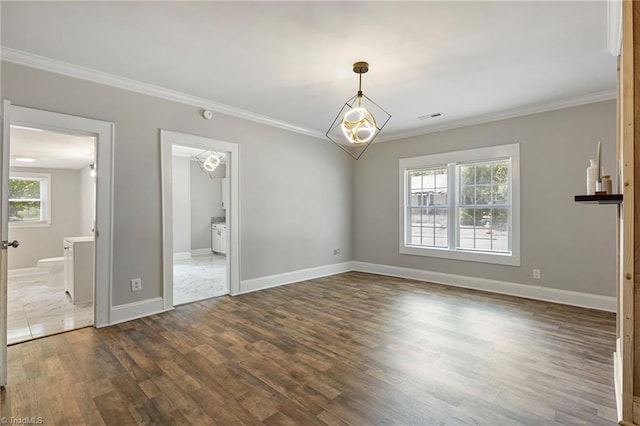 interior space featuring dark wood-type flooring, plenty of natural light, and ornamental molding