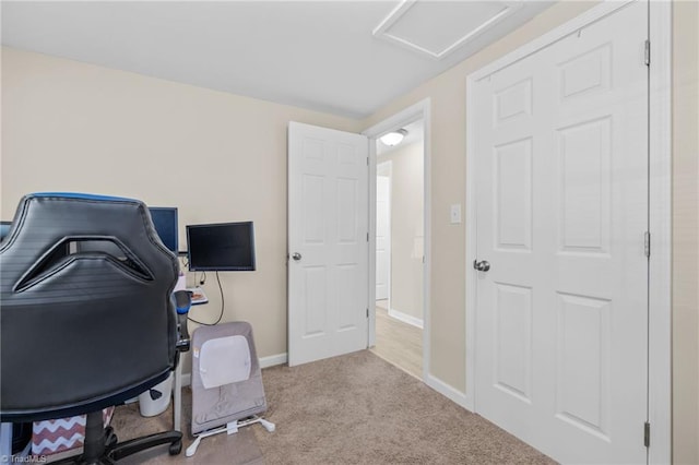 home office with light colored carpet