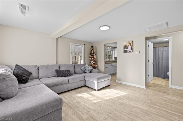 living room featuring light hardwood / wood-style flooring