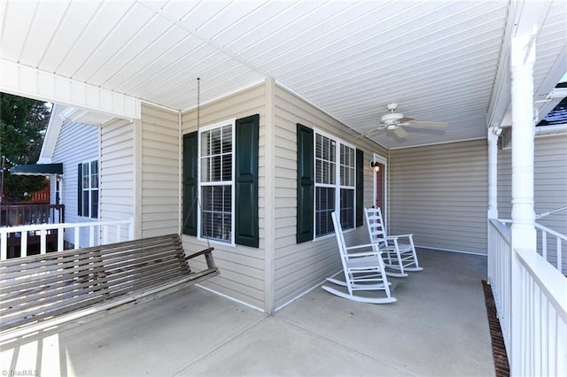 view of patio / terrace featuring covered porch and a ceiling fan