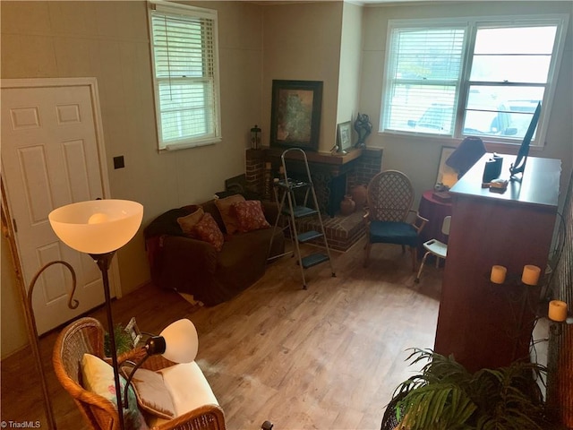 sitting room featuring light hardwood / wood-style flooring