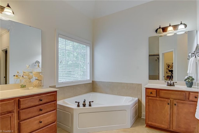 3001 Walbrook Ter, Browns Summit, NC 27214 - full bathroom with vanity, a garden tub, and tile patterned floors