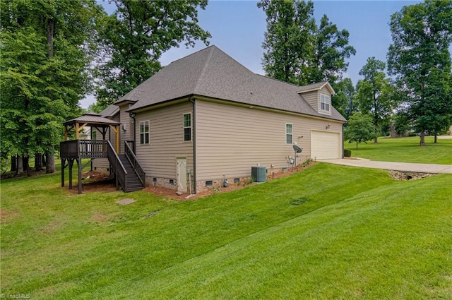 3001 Walbrook Ter, Browns Summit, NC 27214 - view of side of home featuring a gazebo, crawl space, concrete driveway, central AC, and a yard