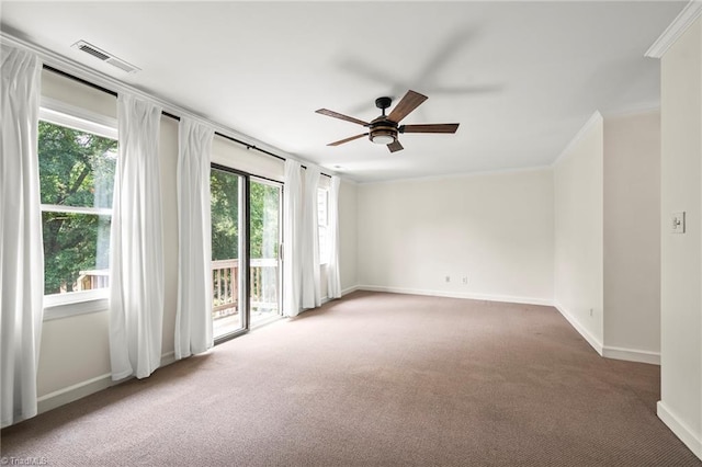 4548 Fernhaven Cir, Winston-Salem, NC 27104 - empty room with light carpet, ceiling fan, baseboards, and ornamental molding