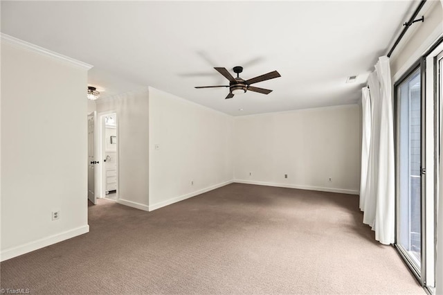 4548 Fernhaven Cir, Winston-Salem, NC 27104 - empty room featuring carpet floors, plenty of natural light, crown molding, baseboards, and a ceiling fan