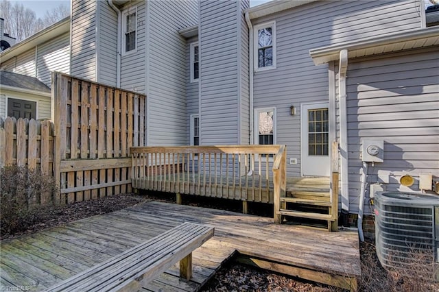 wooden terrace with central air condition unit