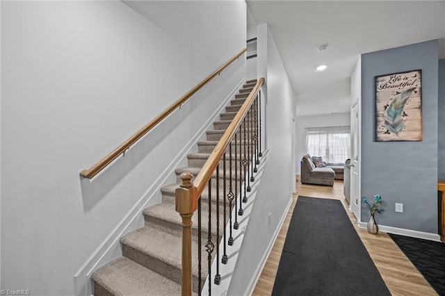 817 Sagemount St, Jamestown, NC 27282 - stairs with wood finished floors, baseboards, and recessed lighting