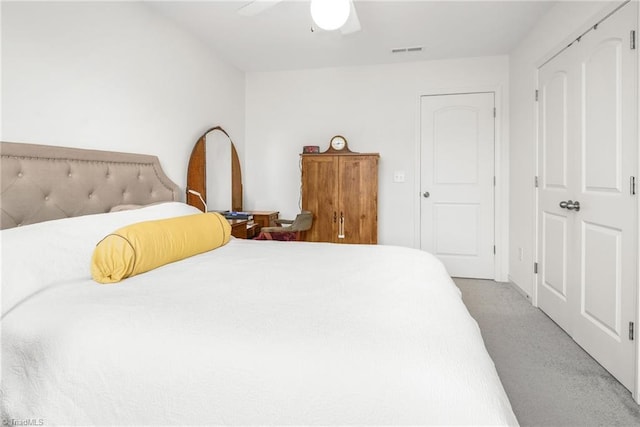 bedroom featuring carpet floors and ceiling fan