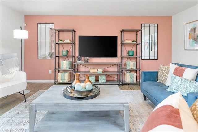 living room with hardwood / wood-style floors