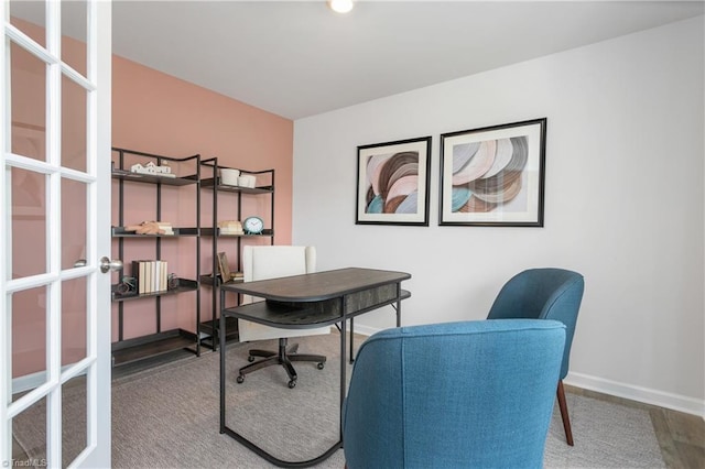 home office featuring hardwood / wood-style flooring