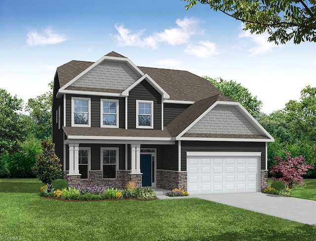 5644 Siler St, Trinity, NC 27370 - craftsman-style home featuring stone siding, a garage, and a front lawn