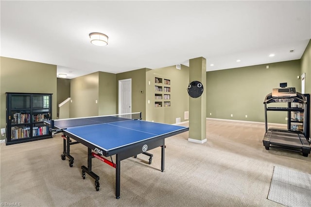 playroom featuring carpet flooring, recessed lighting, and baseboards