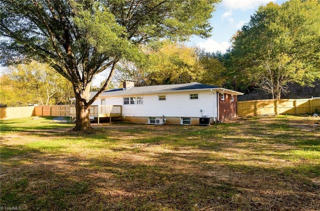 5515 Bethania Rd, Pfafftown, NC 27040 - back of house featuring central AC unit, a deck, and a chimney