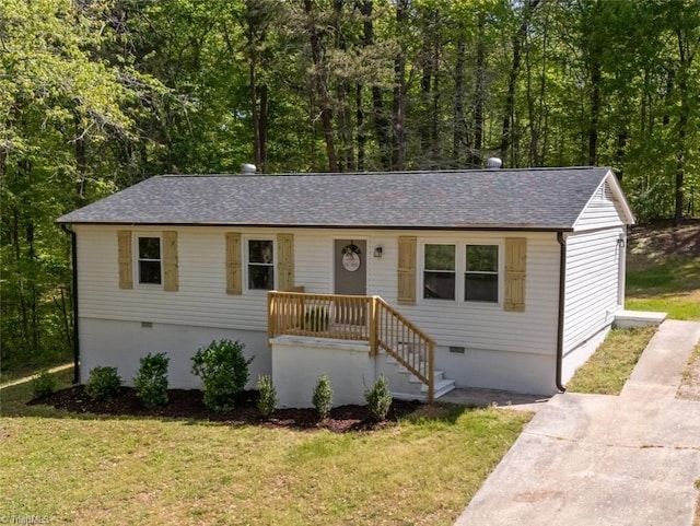 120 King Charles Rd, Hillsborough, NC 27278 - single story home with roof with shingles, crawl space, and a front lawn