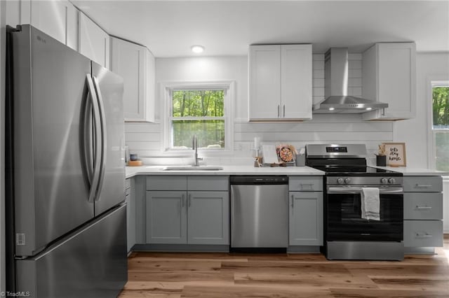 120 King Charles Rd, Hillsborough, NC 27278 - kitchen featuring wall chimney exhaust hood, stainless steel appliances, a sink, and a wealth of natural light