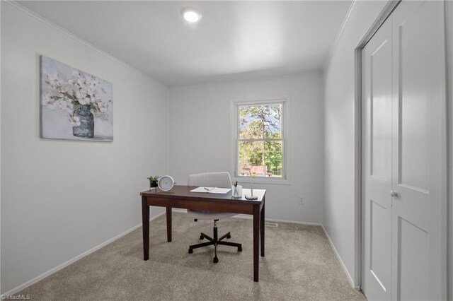 120 King Charles Rd, Hillsborough, NC 27278 - home office with carpet flooring, baseboards, and ornamental molding