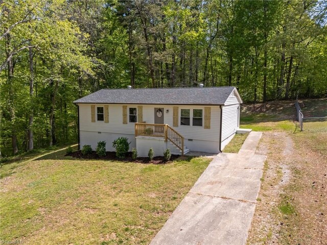120 King Charles Rd, Hillsborough, NC 27278 - view of front of property with a front lawn, crawl space, driveway, and a shingled roof