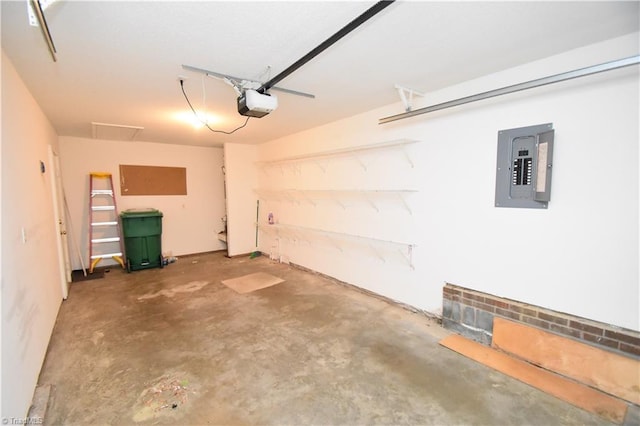 garage featuring electric panel and a garage door opener