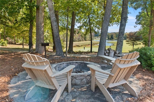 view of patio featuring a water view