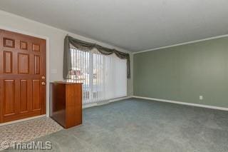 view of carpeted foyer entrance