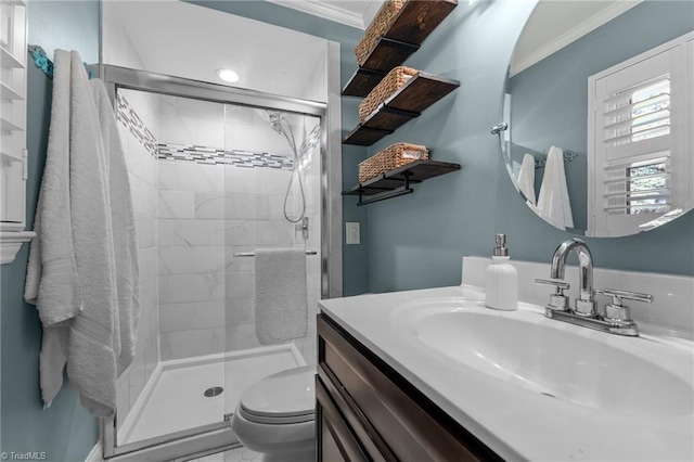 1603 Ilchester Ct, Greensboro, NC 27408 - full bathroom with ornamental molding, a shower stall, and vanity