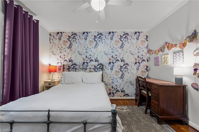 1603 Ilchester Ct, Greensboro, NC 27408 - bedroom featuring ornamental molding, wood finished floors, and ceiling fan