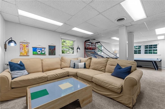 1603 Ilchester Ct, Greensboro, NC 27408 - carpeted living area featuring a drop ceiling